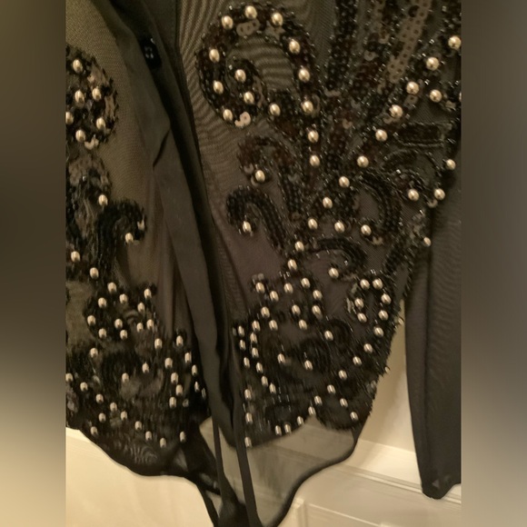 Boutique Paris Beaded Sequin Black Sheer Long Sleeve Body Suit Size Medium/Large - Picture 5 of 16
